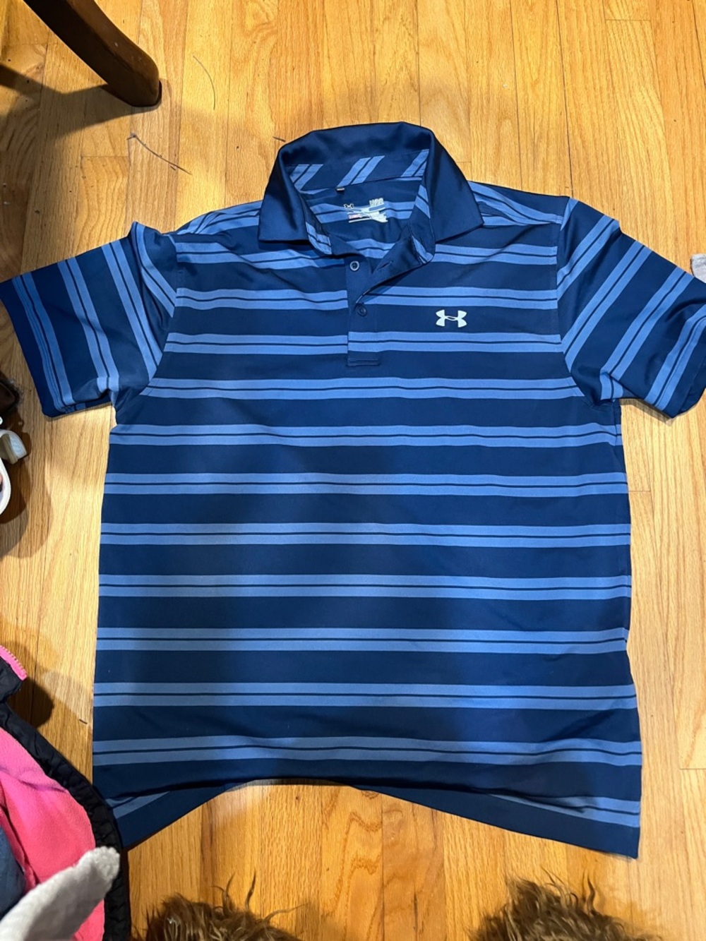 Under Armour Navy and Light Blue Striped Polo